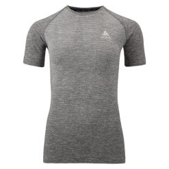 Koszulka tech. damska Odlo T-shirt crew neck s/s ESSENTIAL SEAMLESS. Szare bluzki damskie ODLO, l, bez wzorów, sportowe, bez kołnierzyka, bez ramiączek. W wyprzedaży za 109.99 zł.