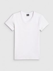 4F T-shirt slim gładki damski - biały L. Białe t-shirty damskie 4F, l, bez wzorów, z bawełny, klasyczne, bez kołnierzyka, bez ramiączek. Za 49.99 zł.