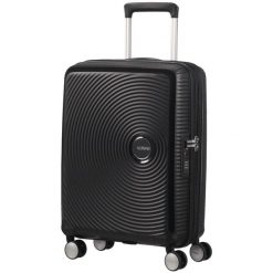 Walizka kabinowa poszerzana American Tourister Soundbox. Czarne walizki damskie American Tourister, bez wzorów. Za 691.85 zł.