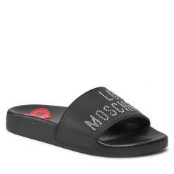 Klapki LOVE MOSCHINO. Czarne klapki damskie Love Moschino, bez wzorów, bez obcasa, bez zapięcia. Za 649.99 zł.