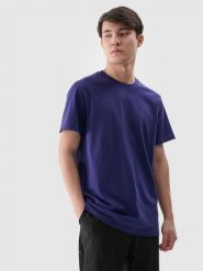 4F T-shirt regular gładki męski - granatowy XXL. Niebieskie t-shirty męskie 4F, m, bez wzorów, z bawełny, bez kołnierzyka, bez ramiączek. Za 49.99 zł.