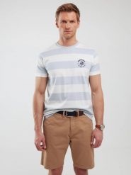Koszulka męska w paski biało-niebieska Remir 400. Niebieskie t-shirty męskie BIG STAR, l, z aplikacjami, z bawełny, bez kołnierzyka, bez ramiączek. W wyprzedaży za 79.99 zł.
