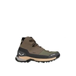 Buty trekkingowe wysokie męskie Puez Leather Mid Ptx. Brązowe buty zimowe męskie Salewa, bez wzorów, bez obcasa, bez zapięcia. Za 989.99 zł.