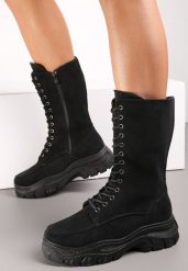 Czarne Botki Workery na Grubej Podeszwie Proniche. Czarne botki damskie Renee, bez wzorów, z jeansu, eleganckie, bez obcasa, na płaskiej podeszwie, bez zapięcia. Za 84.99 zł.