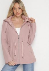 Ciemnoróżowa Kurtka Parka Dwustronna ze Ściągaczem w Talii i Kapturem Tillisaya. Czerwone kurtki damskie Born2be, na jesień, xl, bez wzorów, z jeansu. Za 149.99 zł.