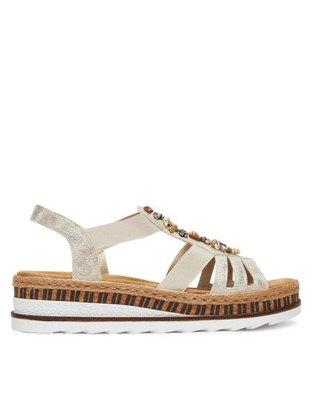 Rieker Sandały V7949-90 Granatowy. Niebieskie sandały damskie Rieker, bez wzorów, z materiału, bez obcasa, na koturnie, bez zapięcia. Za 339.99 zł.