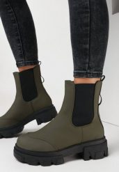 Zielone Botki Proniolea. Zielone botki damskie Born2be, bez wzorów, z materiału, bez obcasa, na płaskiej podeszwie, bez zapięcia. Za 74.99 zł.