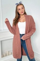 Sweter Kardigan splot warkocz ciemny różowy. Czerwone kardigany damskie KESI, l, bez wzorów, z wełny, bez kołnierzyka, plus size. Za 209.11 zł.