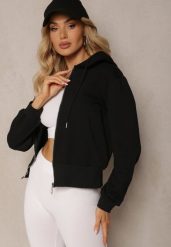 Czarna Casualowa Bluza z Ozdobnym Przeszyciem i Kapturem Siraca. Czarne bluzy damskie Renee, l, bez wzorów, bez ramiączek. Za 59.99 zł.