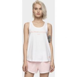 Top damski TSD004 - biały. Białe topy damskie 4F, bez wzorów, z bawełny, bez kołnierzyka, bez ramiączek. W wyprzedaży za 29.99 zł.