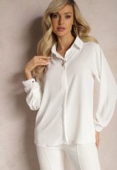 Biała Bluzka z Kołnierzem i Broszką z Perłą Laviona. Białe bluzki damskie Renee, bez wzorów, eleganckie, bez kołnierzyka, bez ramiączek. Za 69.99 zł.