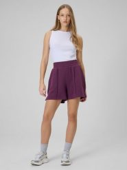 4F Spodenki dresowe damskie - burgundowe M. Czerwone szorty damskie 4F, bez wzorów, z bawełny, z podwyższonym stanem. Za 99.99 zł.