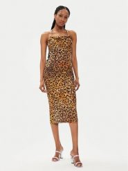 Just Cavalli Sukienka koktajlowa 76PAO924 Brązowy Slim Fit. Brązowe sukienki damskie Just Cavalli, bez wzorów, z syntetyku, wizytowe, bez kołnierzyka, bez ramiączek. Za 1,159.00 zł.