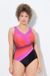 Damski Strój kąpielowy cieniowanie miękkie miseczki drapowanie. Fioletowe stroje kąpielowe damskie Ulla Popken, plus size, bez wzorów, z elastanu. Za 233.99 zł.