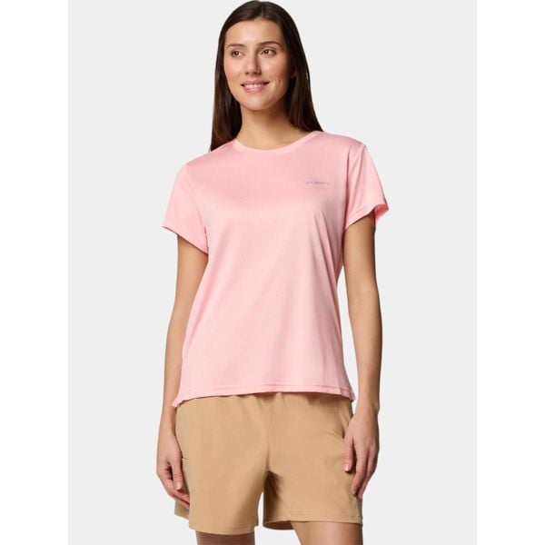 Koszulka techniczna damska Columbia BlueVista Hill Short Sleeve Crew. Czerwone bluzki damskie Columbia, s, bez wzorów, sportowe, bez kołnierzyka, bez ramiączek. Za 79.99 zł.