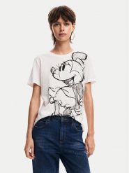 Desigual T-Shirt Mickey Drawing 24WWTKA1 Écru Regular Fit. T-shirty damskie Desigual, s, bez wzorów, z bawełny, bez kołnierzyka, bez ramiączek. Za 129.99 zł.