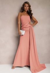 Różowa Sukienka Maxi bez Ramiączek z Ozdobnym Trenem i Marszczeniem Kaliel. Czerwone sukienki damskie Renee, l, bez wzorów, eleganckie, bez kołnierzyka, bez ramiączek, maxi. Za 139.99 zł.