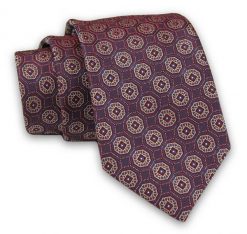 Śliwkowy Elegancki Męski Krawat -ALTIES- 7cm, Stylowy, Klasyczny, Bordowy, Wzór Geometryczny. Czerwone krawaty i muchy Alties, bez wzorów, z tkaniny, eleganckie. Za 49.00 zł.