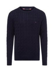 Tommy Hilfiger sweter Mężczyźni drobna dzianina niebieski, L. Niebieskie swetry męskie Tommy Hilfiger, l, bez wzorów, z bawełny, bez kołnierzyka, bez ramiączek. Za 499.95 zł.