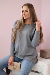 Sweter z kieszeniami z przodu szary. Szare swetry nierozpinane damskie KESI, na jesień, l, bez wzorów, z jeansu, eleganckie, bez kołnierzyka, plus size, bez ramiączek. Za 178.78 zł.