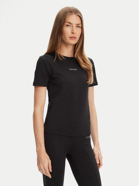 Guess T-Shirt V5RI10 KCD02 Czarny Regular Fit. Czarne t-shirty damskie Guess, xs, z aplikacjami, z syntetyku, bez kołnierzyka, bez ramiączek. Za 119.99 zł.