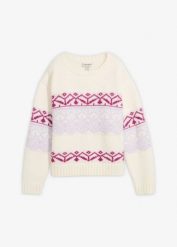 Sweter z norweskim wzorem. Niebieskie swetry nierozpinane damskie bonprix, bez wzorów, bez kołnierzyka, bez ramiączek. Za 129.99 zł.