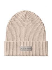 Calvin Klein Czapka Patch Chunky Rib Cotton Beanie LV04D8053G Beżowy. Brązowe czapki damskie Calvin Klein, na zimę, bez wzorów, z bawełny. Za 169.99 zł.