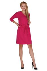 Fuksja Dzianinowa Sukienka w Serek Wiązana w Pasie. Czerwone sukienki damskie Merribel, xl, bez wzorów, z bawełny, bez kołnierzyka, bez ramiączek. Za 109.90 zł.