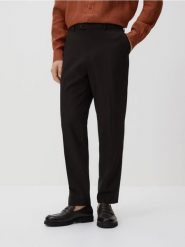 Spodnie garniturowe z kantem - ciemnobrązowy. Brązowe garnitury męskie Reserved, bez wzorów, z elastanu. Za 179.99 zł.