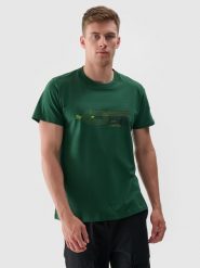 4F T-shirt z nadrukiem regular męski - zielony XXL. Zielone t-shirty męskie 4F, m, bez wzorów, z dzianiny, bez kołnierzyka, bez ramiączek. W wyprzedaży za 39.99 zł.