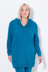 Damskie Bluza dresowa ozdobna lamówka oversize kaptur. Niebieskie bluzy damskie Ulla Popken, plus size, bez wzorów, z bawełny, bez ramiączek, bez kaptura. Za 174.99 zł.