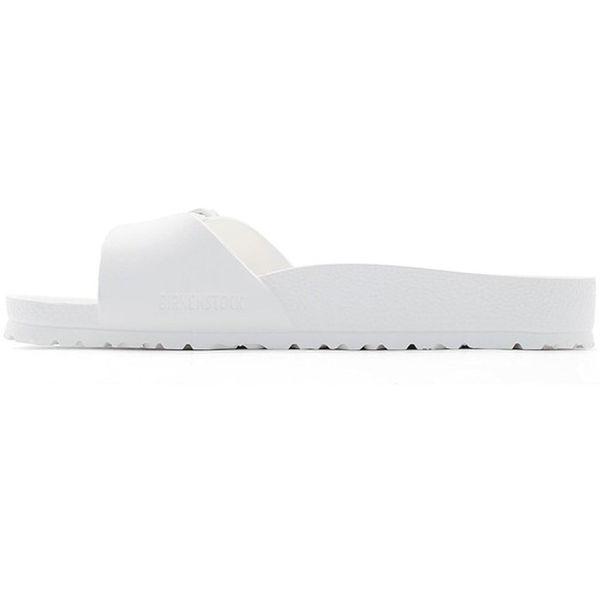 Klapki damskie Birkenstock Eva Madrid. Białe klapki damskie Birkenstock, bez wzorów, z materiału, bez obcasa, bez zapięcia. Za 317.00 zł.