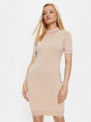 Guess Sukienka dzianinowa W3YK39 Z37K0 Beżowy Slim Fit. Brązowe sukienki damskie Guess, s, z aplikacjami, z dzianiny, bez kołnierzyka, bez ramiączek. Za 339.99 zł.