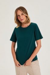 T-shirt z bawełny zielony. Zielone t-shirty damskie MOODO, l, bez wzorów, z bawełny, bez kołnierzyka, bez ramiączek. Za 39.99 zł.