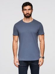 T-shirt męski klasyczny bawełniany BASIC - niebieski denim V7 - Rozmiar: L. Niebieskie t-shirty męskie Ombre Clothing, l, bez wzorów, z bawełny, bez kołnierzyka, bez ramiączek. W wyprzedaży za 29.99 zł.