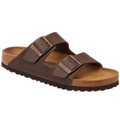 Klapki damskie Birkenstock Arizona. Brązowe klapki damskie Birkenstock, bez wzorów, z jeansu, klasyczne, bez obcasa, bez zapięcia. Za 287.00 zł.