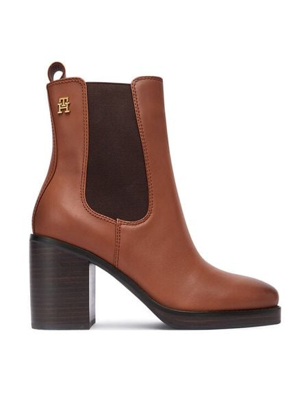 Tommy Hilfiger Botki Square Toe Chelsea High Block Hl FW0FW08844 Brązowy. Brązowe botki damskie Tommy Hilfiger, bez wzorów, ze skóry, bez obcasa, na słupku, bez zapięcia. Za 719.99 zł.