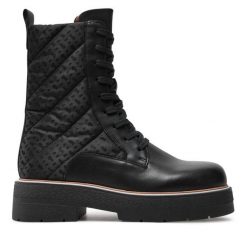 Trzewiki BOSS. Czarne botki damskie Boss, bez wzorów, bez obcasa, na płaskiej podeszwie, bez zapięcia. Za 1,029.00 zł.