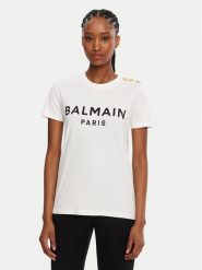 Balmain T-Shirt BF1EF005BB02 Biały Regular Fit. Białe t-shirty damskie Balmain, xs, bez wzorów, z bawełny, bez kołnierzyka, bez ramiączek. Za 1,659.00 zł.