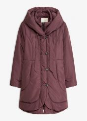 Krótki płaszcz o kroju loose fit. Fioletowe płaszcze damskie bonprix, bez wzorów, eleganckie, bez kołnierzyka, bez kaptura. Za 249.99 zł.