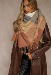 Beżowy Szalik Saltorin. Brązowe szaliki damskie Renee, bez wzorów, z bawełny. Za 49.99 zł.
