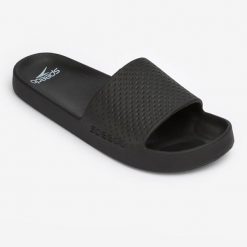 Klapki basenowe męskie Speedo Entry Essential. Zielone klapki męskie Speedo, bez wzorów, z materiału, bez zapięcia. Za 49.99 zł.