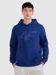 4F Bluza dresowa nierozpinana z kapturem męska - granatowa XL. Niebieskie bluzy sportowe męskie 4F, m, bez wzorów, z bawełny, z kapturem. Za 169.99 zł.