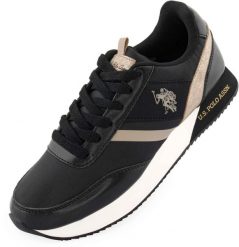 Obuwie damskie U.S. Polo Assn. trampki czarne. Czarne trampki i tenisówki damskie U.S. Polo Assn., z aplikacjami, ze skóry, bez zapięcia. Za 254.99 zł.