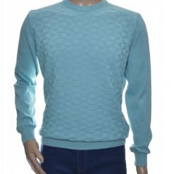Sweter męski z bawełny elegancki bawełniany turkusowy 100% bawełna M. Niebieskie swetry męskie Selantino, m, bez wzorów, z bawełny, eleganckie, bez kołnierzyka, bez ramiączek. Za 99.00 zł.