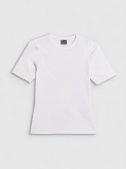 4F T-shirt slim gładki damski - biały S. Białe t-shirty damskie 4F, s, bez wzorów, z materiału, bez kołnierzyka, bez ramiączek. Za 59.99 zł.