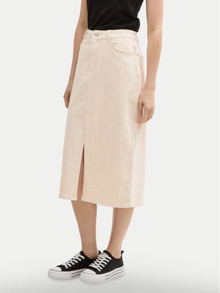 Tom Tailor Denim Spódnica jeansowa 1045506 Beżowy Regular Fit. Brązowe spódnice damskie TOM TAILOR DENIM, l, bez wzorów, z bawełny. Za 119.99 zł.