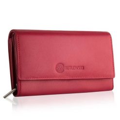 Portfel damski BETLEWSKI BPD-SS-12 CZERWONY. Czerwone portfele damskie Betlewski, ze skóry. Za 139.99 zł.