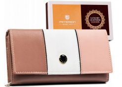 Portfel skórzany Peterson [DH] PTN RD-12-GCL-S różowy. Czerwone portfele damskie Peterson, ze skóry. Za 91.99 zł.