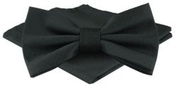 Mucha Męska z Poszetką w Zestawie - Alties - Czarna z Drobną Strukturą Tkaniny. Czarne krawaty i muchy Alties, bez wzorów, z tkaniny, eleganckie. Za 65.00 zł.